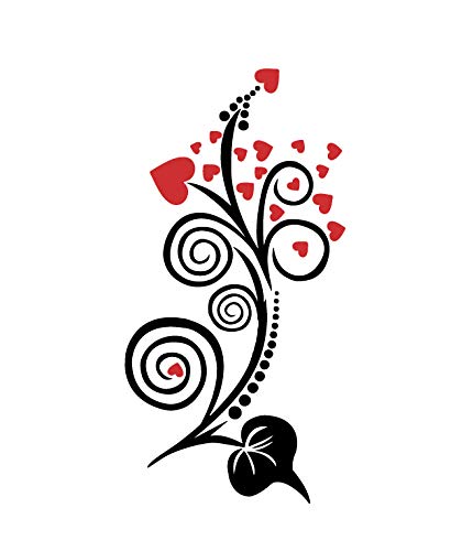 Sign Ever Heart Leaf Musical Instrument Guitar Sticker Black And Red Decal L X H 10.5 X 20.5 Cms