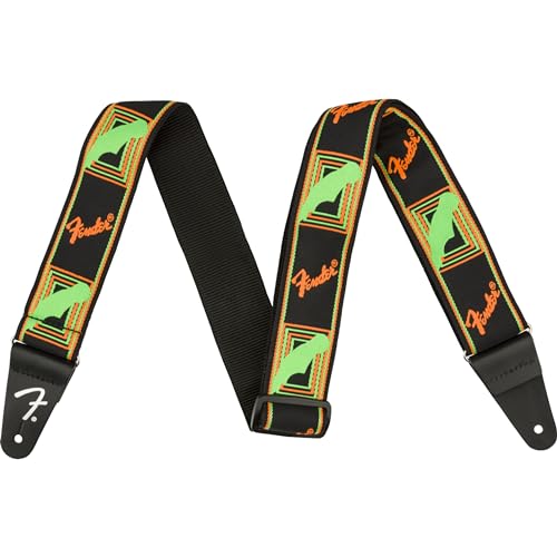 Fender Neon Monogrammed Guitar Strap, 2In, Green/Orange
