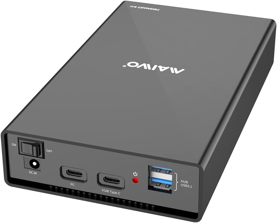 Maiwo External Hard Drive Enclosure(6Gbps) With Hub Expander For 3.5 2.5 Inch Sata Ssd Hdd Usb C To Sata Iii With Uasp, 1 Port Usb C Hub/2 Port Usb A 10Gbps Hub,Compatible With Seagate Samsung Xbox