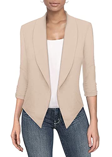 Womens Casual Work Office Open Front Blazer Jacket With Removable Shoulder Pads Jk1133X Stone 4X