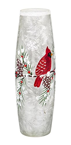 Cypress Home Beautiful Christmas Pine Cones And Cardinal Hand Painted Glass Led Cylinder Table D  Cor   4 X 4 X 12 Inches Indoor