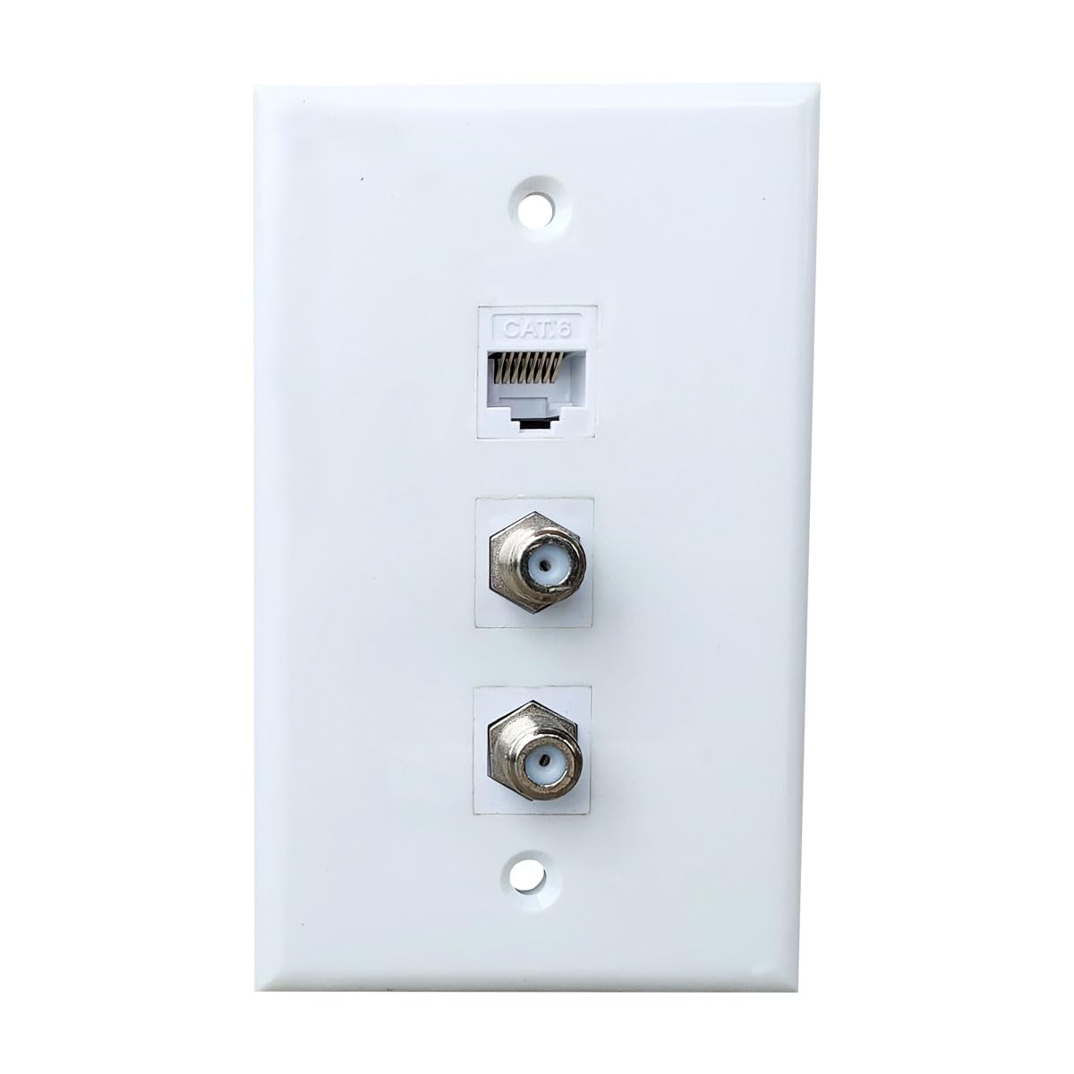Bupldet Single Gang 2 Coax 1 Ethernet Wall Plate   2 Port Coaxial Cable Tv F Type And 1 Ethernet Cat6 Faceplate   White
