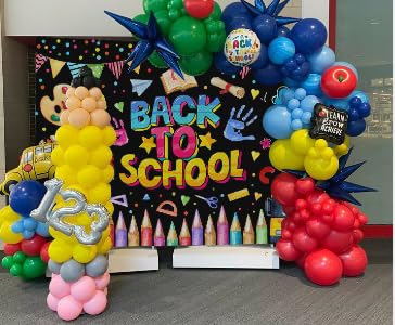 Mocsicka Back To School Backdrop First Day Of School Banner Welcome Back To School Decorations For Classroom Chalkboard Classroom Banner Photo Studio Props (7X5Ft)