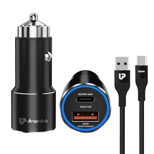 Ultraprolink 145W Fast Car Charger | Dash, Warp, Supervooc, Pd Charger | 45W Pps Pd Type C And 80W Type A Port |Compatible For I