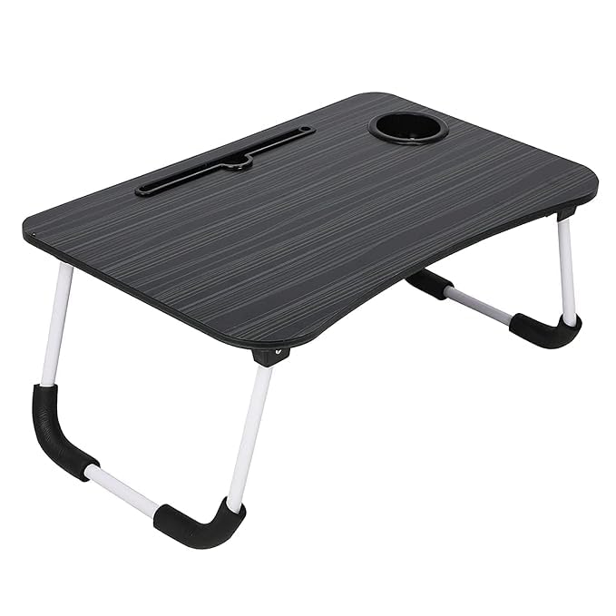 Nutriverse Multipurpose Foldable Laptop Desk Coffee Finish | Bed Study Breakfast Table With Cup Holder | Portable Lap Tray With