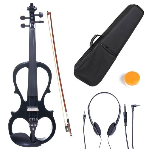 Cecilio 4/4 Cevn 1Bk Solid Wood Electric/Silent Violin With Ebony Fittings In Style 1   Full Size   Black Metallic