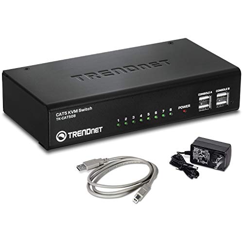 Trendnet 8 Port Cat5 Kvm Switch, Cat5 Cables Up To 30M, Usb, Ps/2, Hot Keys, Vga, Dual Console, Tk Cat508