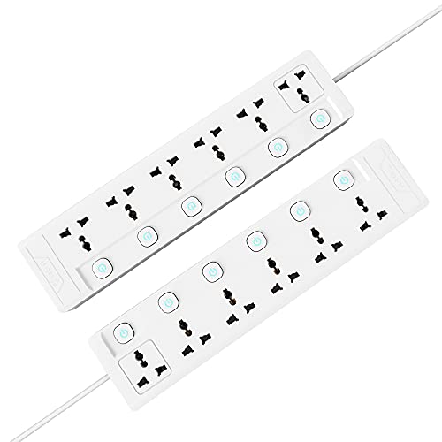 Cablet 240 Volts 6 Way Extension Board  6 Universal Socket + 6 Switch, 10A And 2500W  1.8M Heavy Duty Cable  White, Medium (C