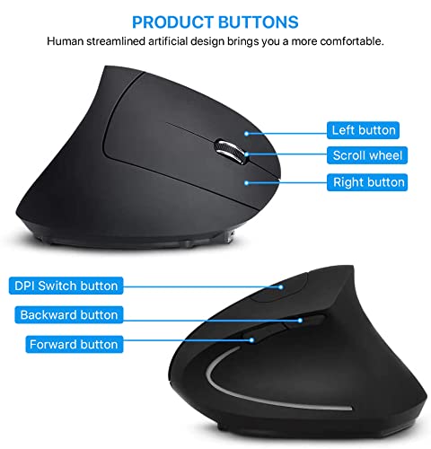 Letaclanic Ergonomic Wireless Mouse Unique Rechargeable Optical Vertical Mouse, 2.4G 5.0 Bluetooth Mouse Ergonomic With 6 Button