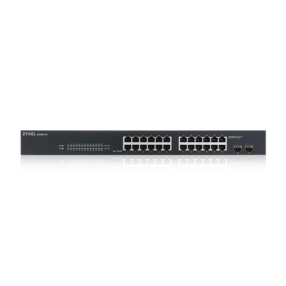Zyxel 24 Port Gigabit Ethernet Smart Managed Rackmount Switch   Fanless Design [Gs1900 24]