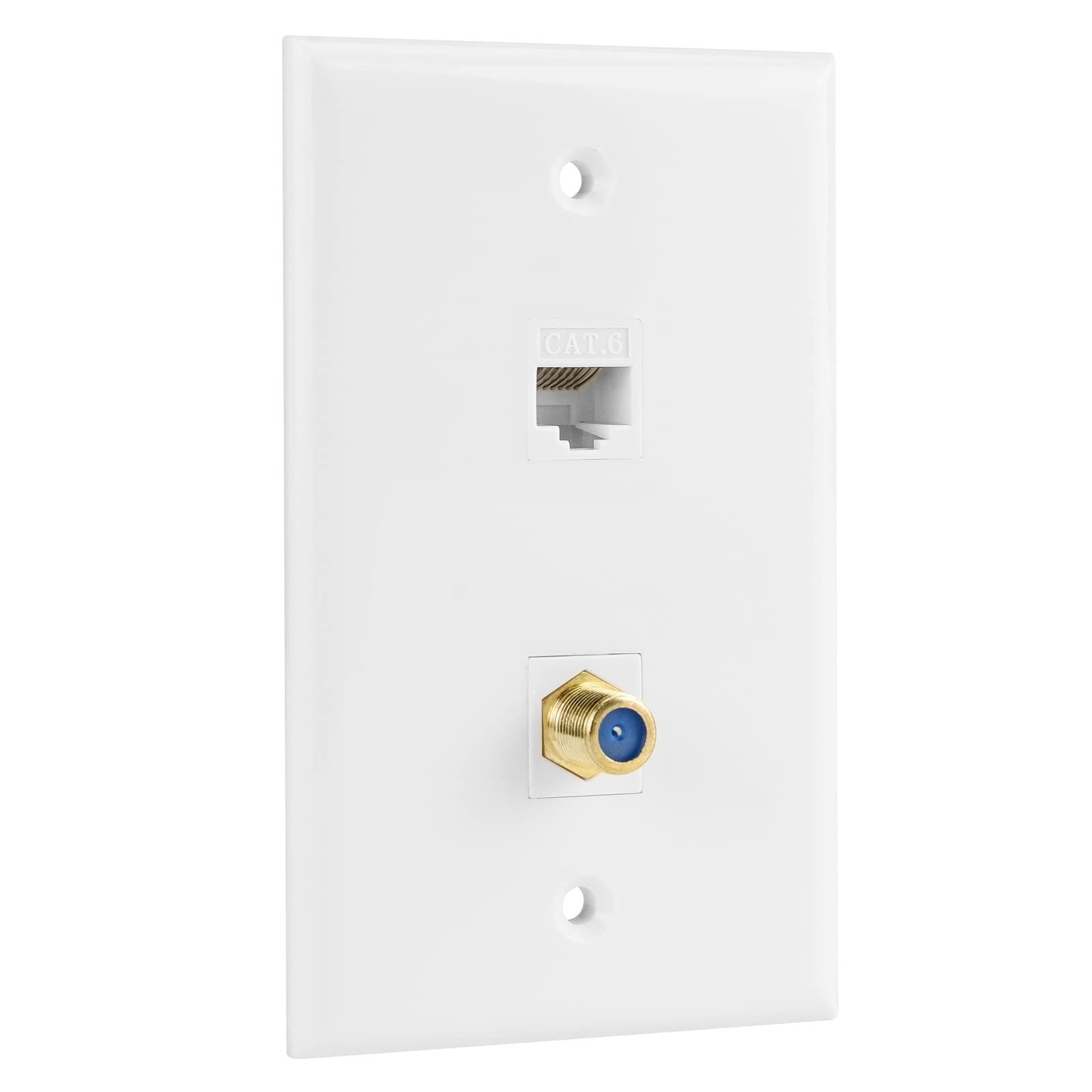 Ethernet Coax Wall Plate, 1 Port Cat 6 Rj45 Keystone And 1 Port Tv Coax F Type Keystone Wall Plate
