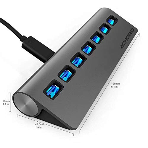 Achoro 7 Ports Usb 3.0 Hub   Triangle Aluminum Alloy   High Speed Usb Port Expander   Compatible With Pc, Imac, Macbook, Windows, Desktop, And More � Computer Multiple Usb Hub (Space Grey)