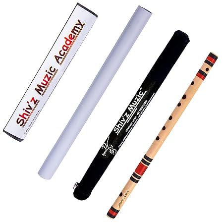 ShivZ Muzic Flute, A Natural Base, Left Hand, Premium Bansuri, 23 Inches (With Written Manual & Bag).