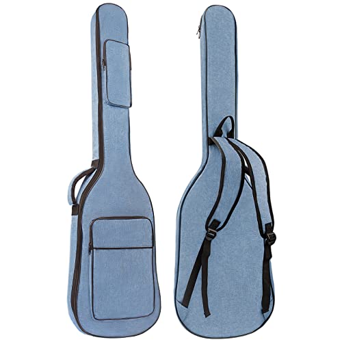 Muztop Bass Guitar Bag, 7Mm Padding Bass Guitar Gig Bag Padded Soft Electric Bass Guitar Case Backpack With Pockets, Blue