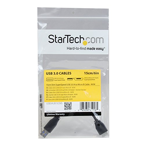 Startech.Com 15Cm 6In Short Slim Usb 3.0 A To Micro B Cable M/M   Mobile Charge Sync Usb 3.0 Micro B Cable For Smartphones And T