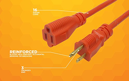 Woods Light Duty Extension Cord, 25Ft, 16 Gauge, 3 Conductor, General Purpose Extension Cord, Sjtw, Orange, 267