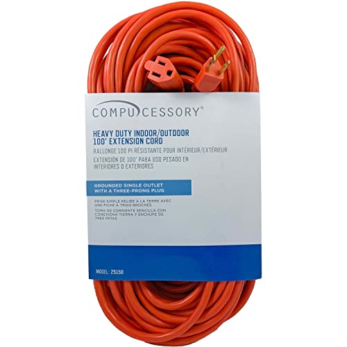 Compucessory Ccs25150 Heavy-Duty Indoor/Outdoor Extsn Power Extension Cord, 100, Orange