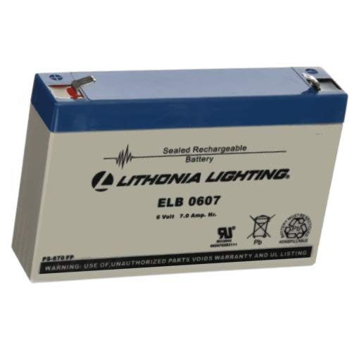 Lithonia Lighting Elb 0607 Rechargeable Emergency Replacement Battery, 250 Watts, 6 Volts, 7 Amp, White