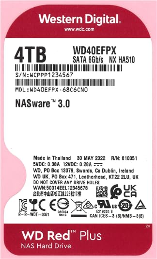 Western Digital 4Tb Wd Red Plus Nas Internal Hard Drive Hdd - 5400 Rpm, Sata 6 Gb/S, Cmr, 256 Mb Cache, 3.5 -Wd40Efpx