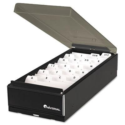 Universal Business Card File, Metal/Plastic, 4 1/4 X 8 1/4 X 2 1/2, Black/Smoke, 3 Ea