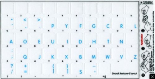 Dvorak Sticky Labels For Keyboard With Blue Lettering Transparent Background Are Compatible With Apple