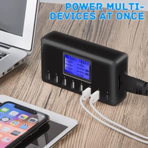 Usb Charger, Slitinto 60W 12A 8 Port Usb Charging Station Multi Port Usb Hub Charger Compact Size Lcd Display Compatible With Iphone Ipad Samsung Kindle Tablet Bluetooth Earbuds And More