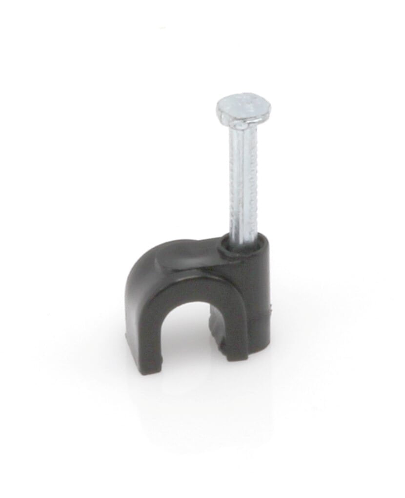 The Cimple Co Single Cat6, Electrical Wire, Coaxial Cable Clip, 1/4 In (6 Mm) Nail Clip And Fastener, Black (100 Pieces Per Bag)