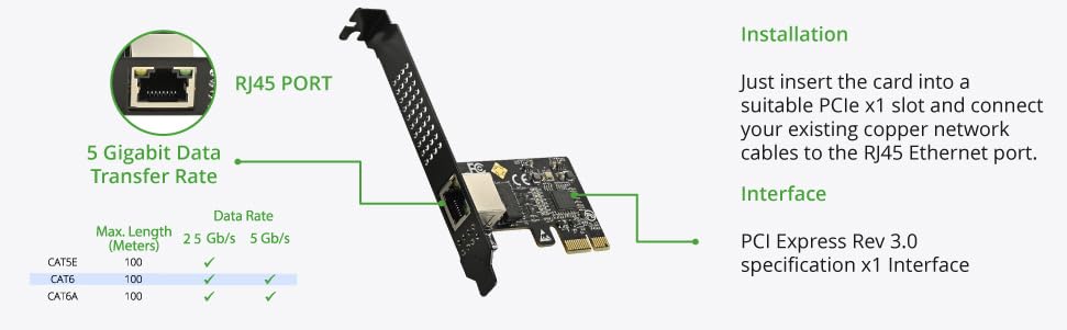 Io Crest 5.0Gb Pcie Network Card   Pcie To 5.0 Gigabit Ethernet Network Card, Supports Windows 11/10/8.1/8/7, Win Server 2022/20