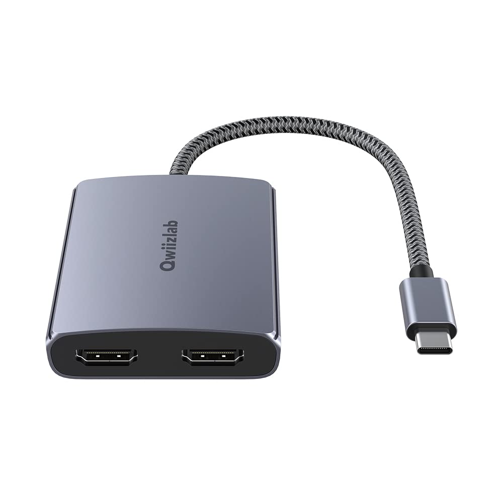 Qwiizlab Usb C To Dual Hdmi Adapter For Windows & Mac, Two Monitors Output (1X 8K@30Hz, 1X 4K@60Hz), Supports Displayport Alt Mo