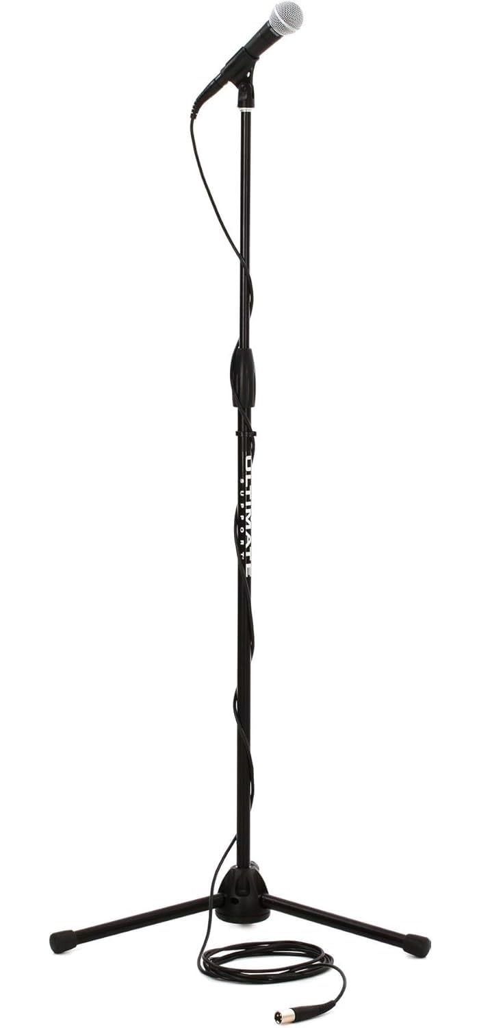 Shure Sm58 Pro Xlr Dynamic Microphone Stage Performance Kit With 15 Foot Xlr Xlr Cable, Stand, A25D Clip And Bag   Professional