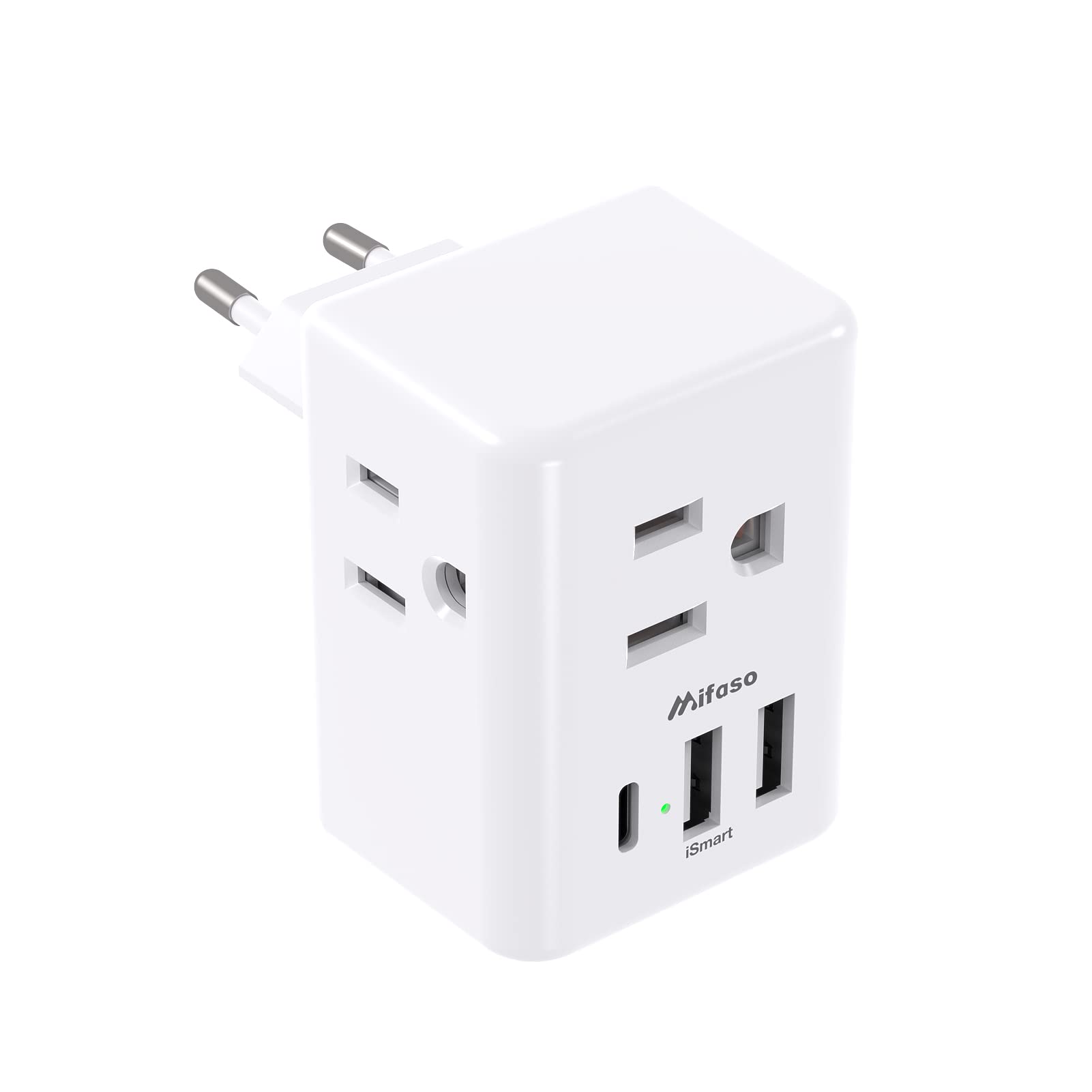 European Travel Plug Adapter With Usb Charging Ports(1 Usb C), International Type C Power Adapter For Us To Most Of Europe Eu It