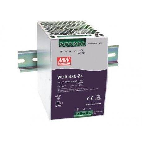 Meanwell Wdr-480-24 Power Supply - 480W 24V 20A - Wide Input Range