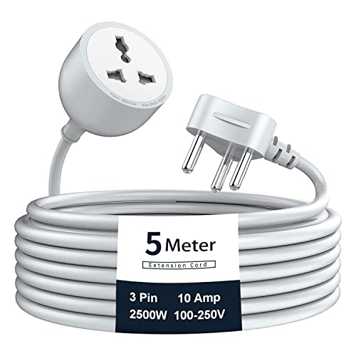 Hoteon Extension Board With 5 Meters Heavy Duty Long Wire Cord, Single Outlet Socket 2500W 10A Expandable Electric Extension, 3