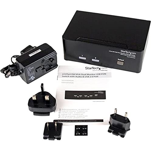 Startech.Com 2 Port Kvm Switch   Dvi And Vga W/ Audio And Usb 2.0 Hub   Dual Monitor / Display / Screen Kvm Switch   Dvi Vga (Sv