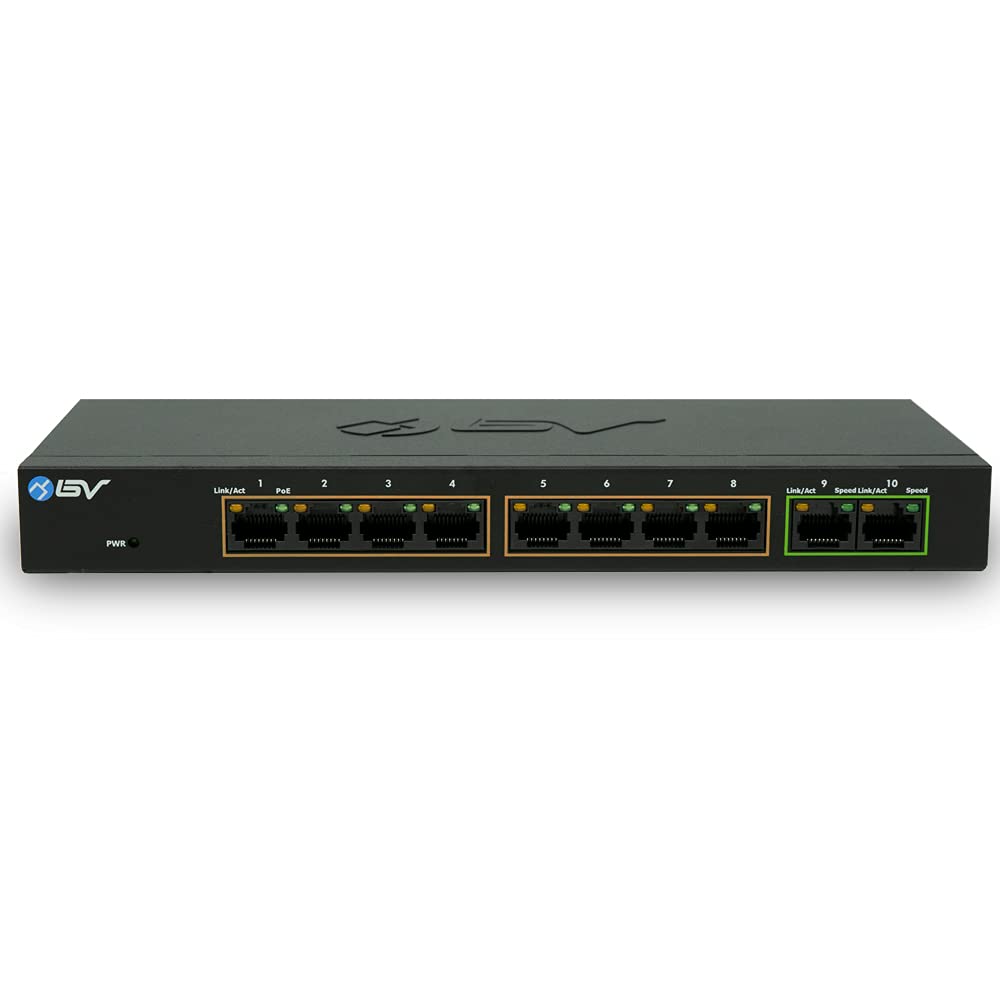 Bv Tech 8 Port Poe+ Gigabit Switch With 2 Gigabit Uplinks, 96W Total Power, Ndaa Compliant, 802.3Af/At, 30W Per Port