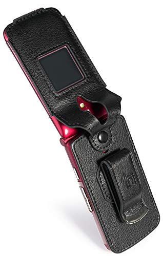 Case For Jitterbug Flip Phone, Nakedcellphone [Black Vegan Leather] Form Fit Cover With [Built In Screen Protection] And [Metal