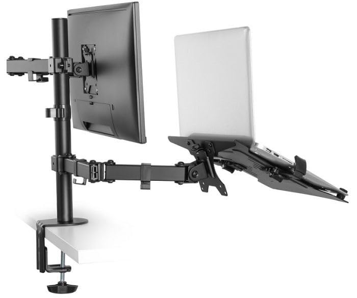 Monitor & Laptop Desk Arm Stand, Swivel & Tilt | Clamp And Grommet Installation