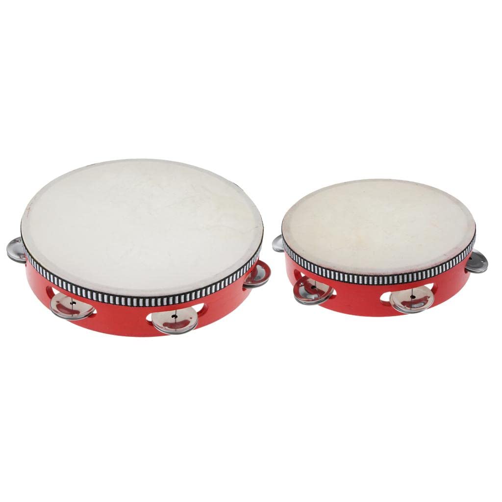 BNF Tambourine Beat Hand Drum Round Rings Sheepskin Percussion Kids Toy Gift Red