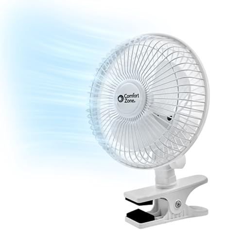 Comfort Zone Cz6C 6'' Quiet Portable Indoor 2 Speed Desk Fan With Clip And Fully Adjustable Tilt, White