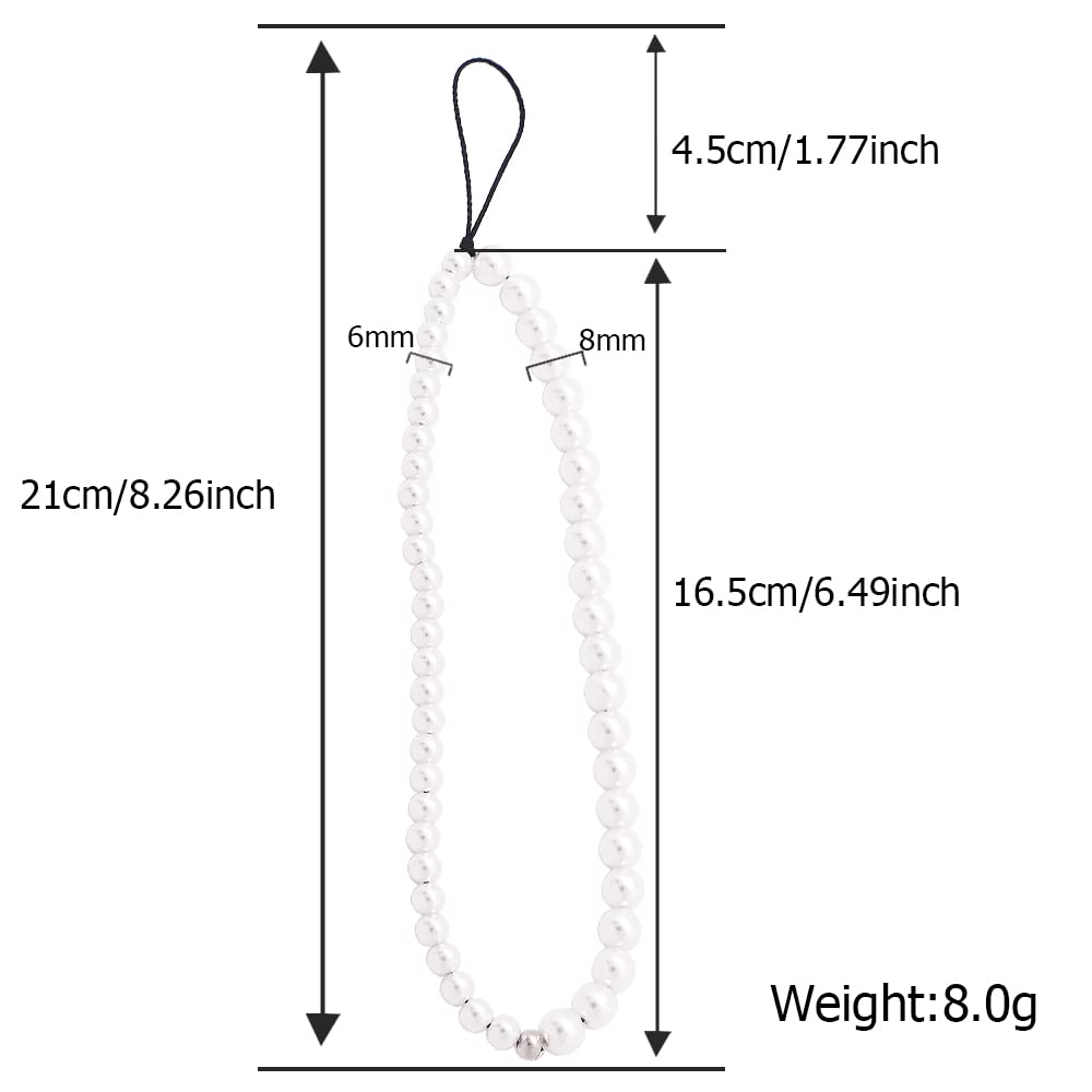 C&L Accessories Beaded Phone Charm Cell Phone Lanyard Wrist Strap Handmade Natural Gemstone (Artificial Pearl)