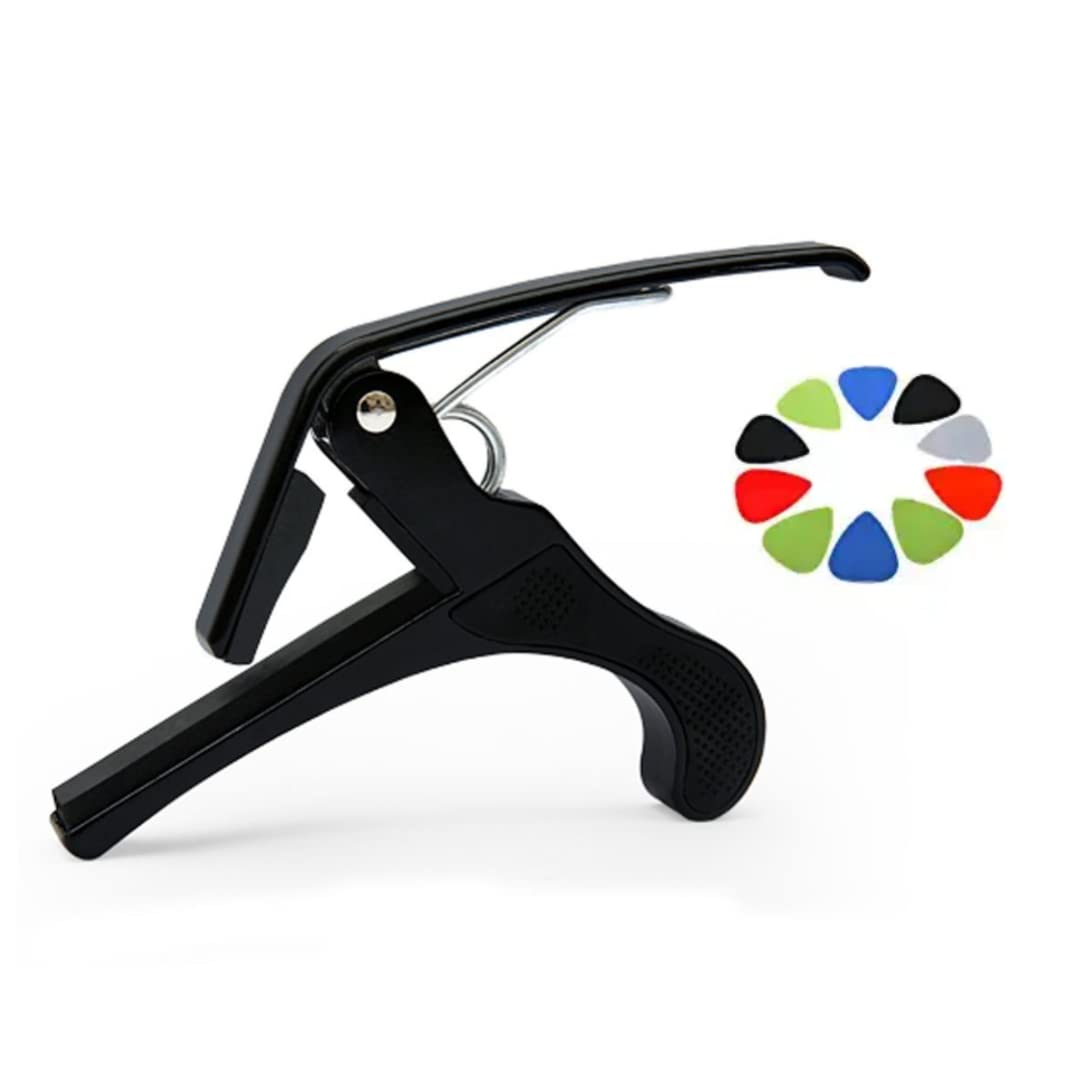 Flare Guitar Capo With 10 Guitar Picks | 0.46Mm Thin Picks For Smooth Strumming | Alloy QuickChange Capo For Acoustic & Electri