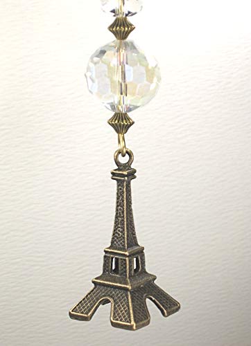 Antiqued Brass Eiffel Tower Crystal Clear Glass Ceiling Fan Pull