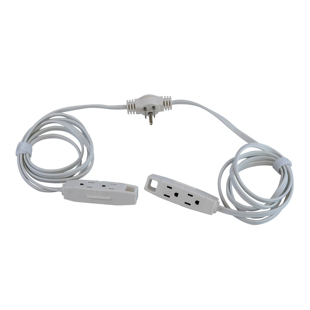 Woods 67014340 Sofa Cord; 6 Total Outlets; 6 Foot Cord On Each Side; 16 Gauge 3 Prong (Grounded) Plug ; White