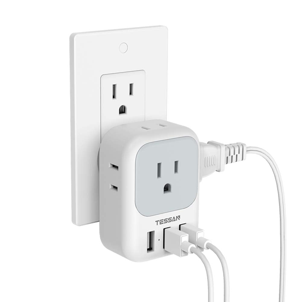 Usb Charger Block, Tessan Usb Plug Adapter With Electrical 4 Box Splitter 3 Usb Wall Charger Ports, Multi Plug Outlet Extender Charging For Cruise, Travel, Office, Dorm Essentials