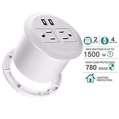 Apexdesk Ul Certified Desktop Power Grommet With Two Power Sockets, Two Quick Usb Charging Ports, 6Ft Power Cord And Lock Ring (