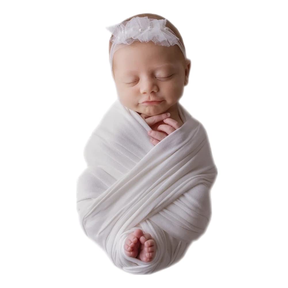 Coberllus Newborn Baby Photo Props Blanket Stretch Without Wrinkle Wrap Swaddle For Boys Girls Photography Shoot (White)