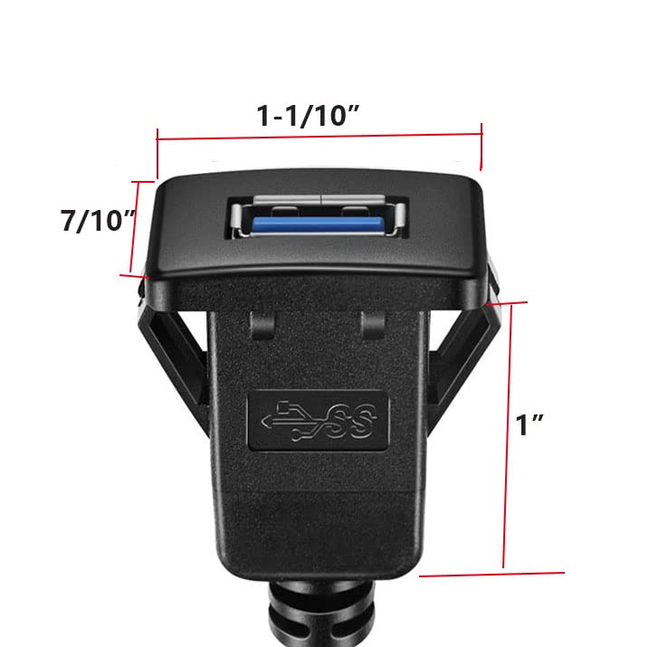 Qaoquda Square Usb 3.0 Flush Mount Cable, Usb 3.0 Male To Female Flush Panel Mount Extension Cable For Car, Boat And Motorcycle