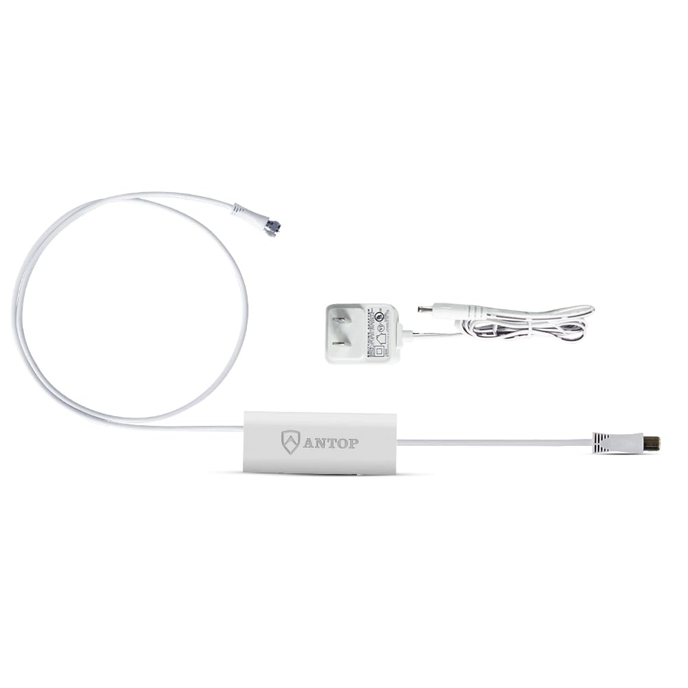 ANTOP AT-601W Smartpass Amplifier with High Gain, Low Noise and Built-in 4G LTE Filter Booster for TV Signal, White