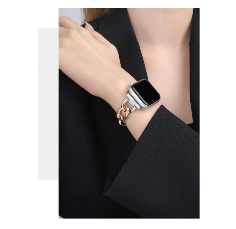 Kolgios 38/40/41Mm Sliver/Rosegold Cool Women Chain Smartwatch Bands Compatible For Apple Watch Bands Series 9/8/7/6/Se/5/4 Char
