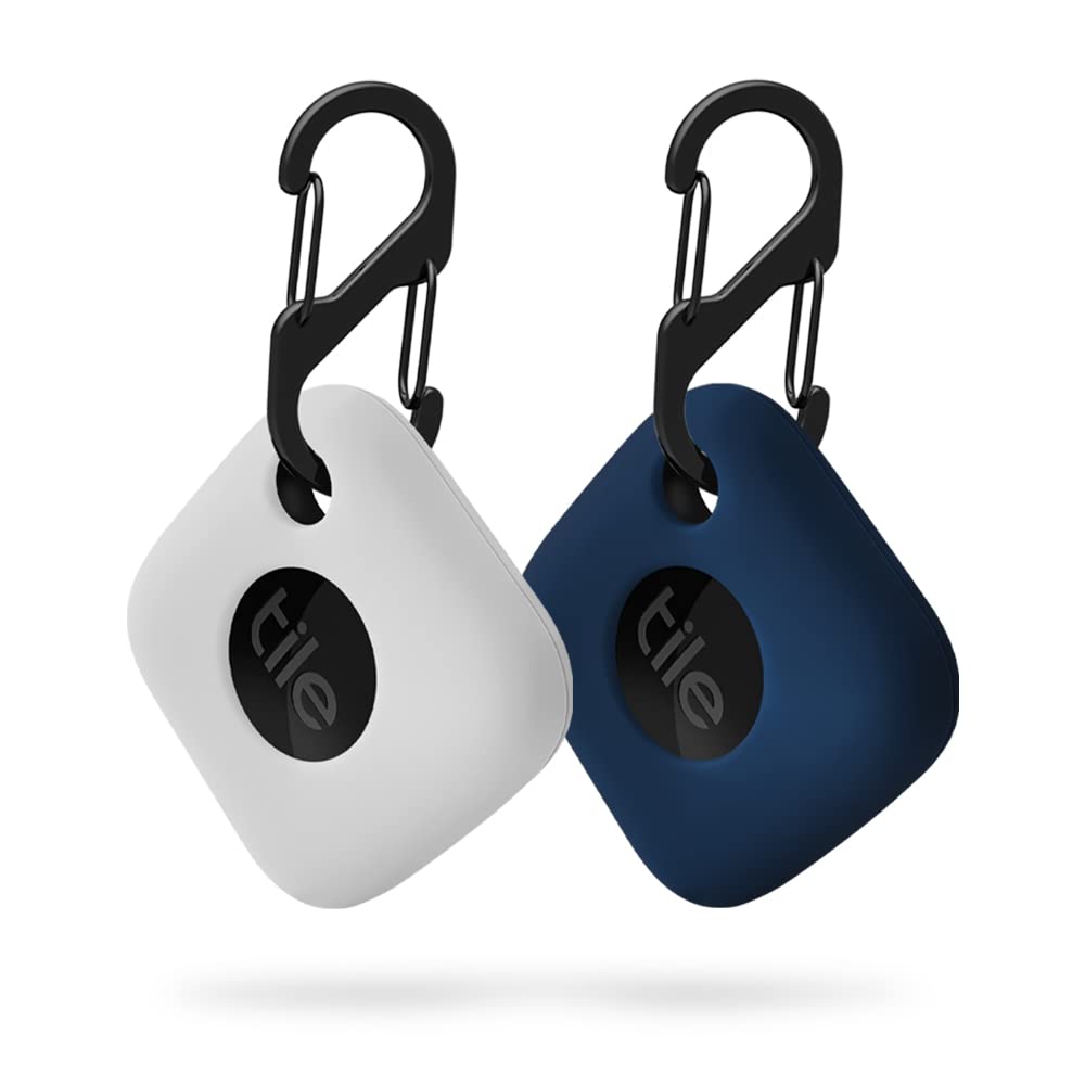 Geiomoo Silicone Case For Tile Mate 2022, Soft Scratch Resistant Cover With Carabiner (2 Pack White+Navy Blue)